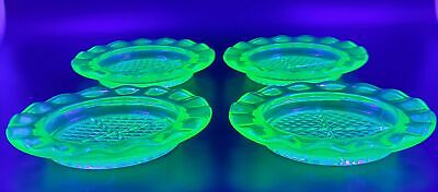 Set Of 4 Gorgeous - Vaseline Glass Coasters - Scalloped Edge Uranium 4"