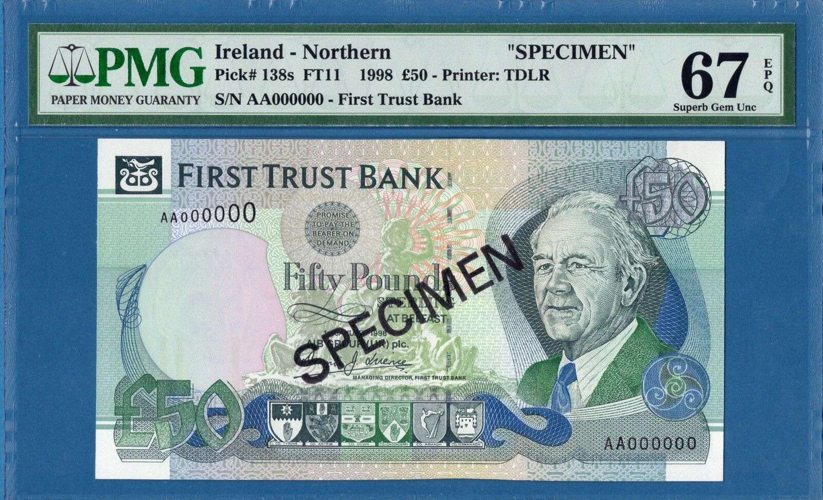 Northern Ireland,50 Pounds, Aa000000 Specimen,1998,superb Gem Unc-pmg67epq,p138s