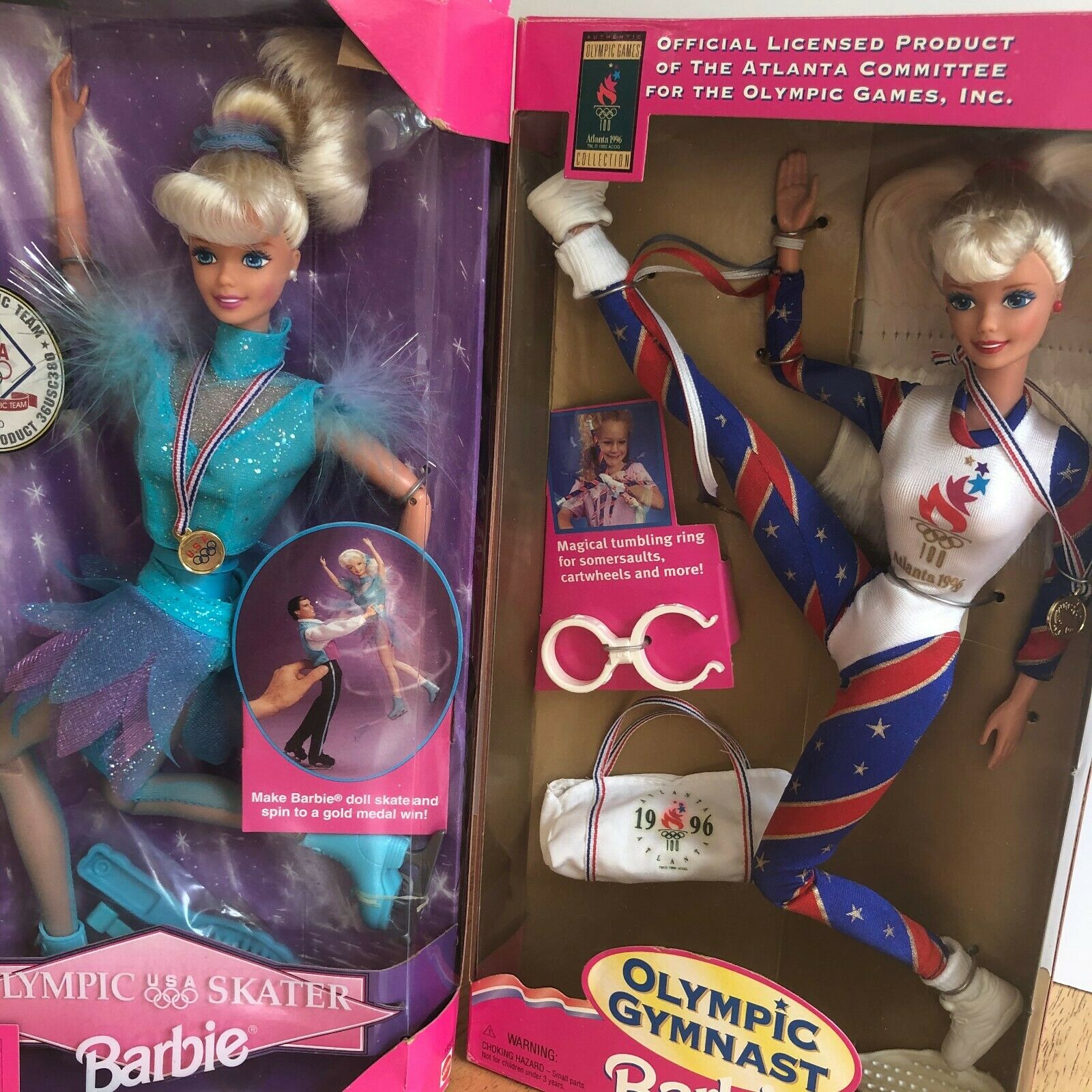 Mattel Barbie Olympic Gymnast 1996 And Olympic Skater 1997 Both Nrfb Great Deal!