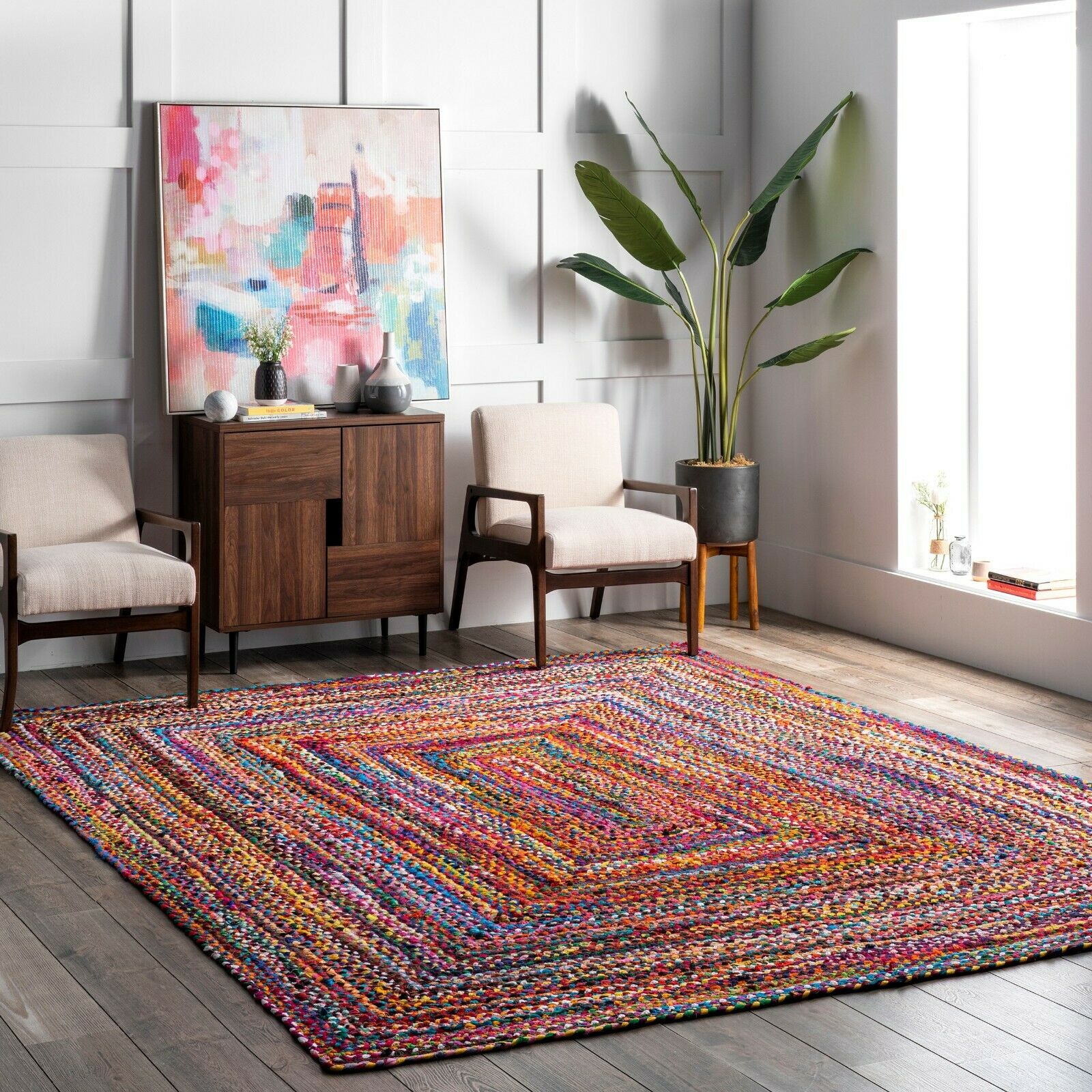 Nuloom Hand Made Bohemian Braided Cotton Area Rug In Multi Color Chindi