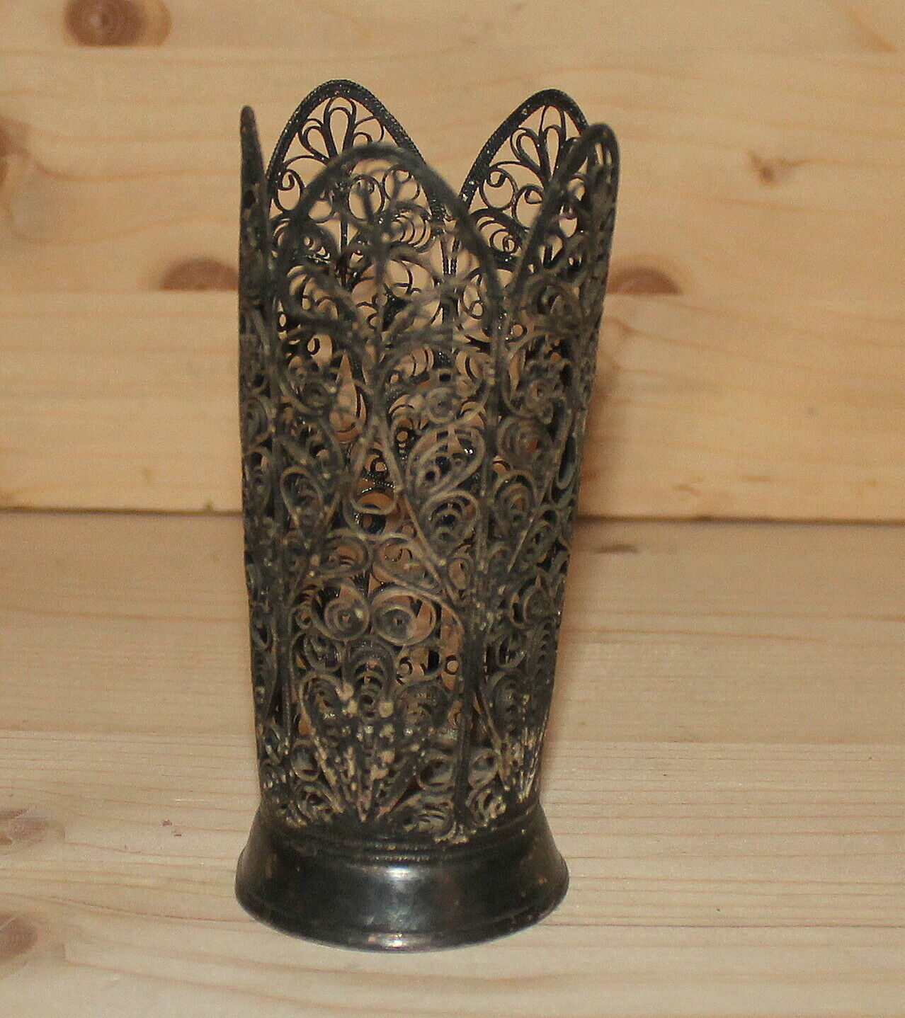 Antique Russian Art Nouveau Hand Made Silver Plated Filigree Floral Vase