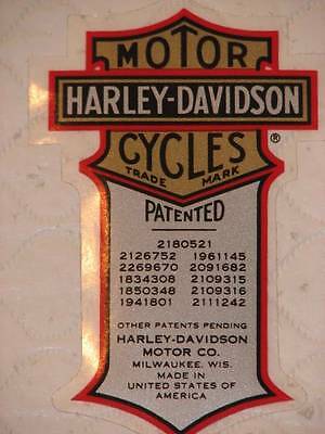 Harley Davidson Vintage Patent Patented Small Decal (inside) 2 X 1.25 New