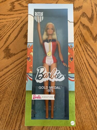 Barbie 1975 Gold Medal Doll Reproduction Wearing Olympics-themed And Gold Medal