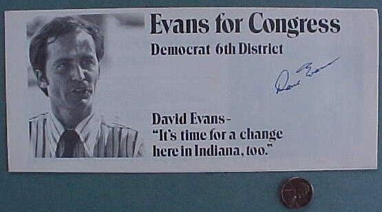 1970s Era Indiana Democrat David Evans For Congress Signed Autographed Brochure!