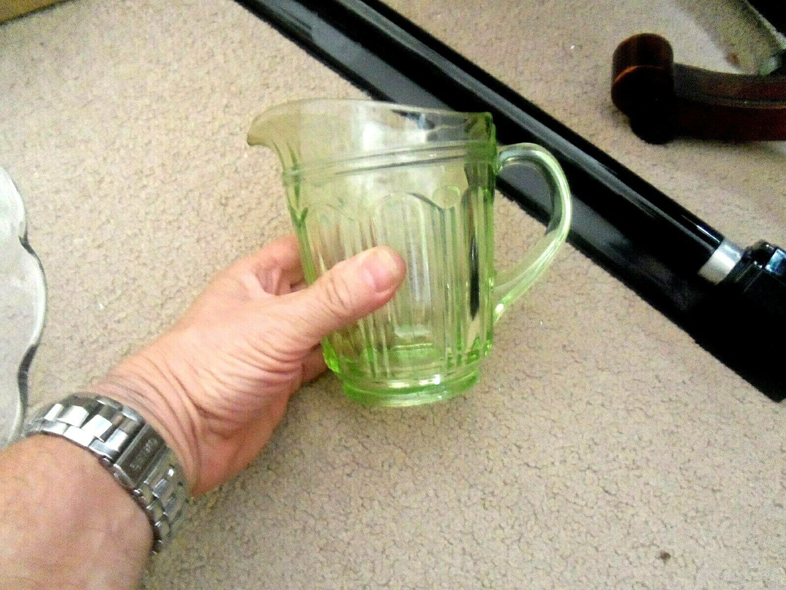Vintage "hazel Atlas ?? Vaseline Green Glass-small Milk Jug / Creamer"