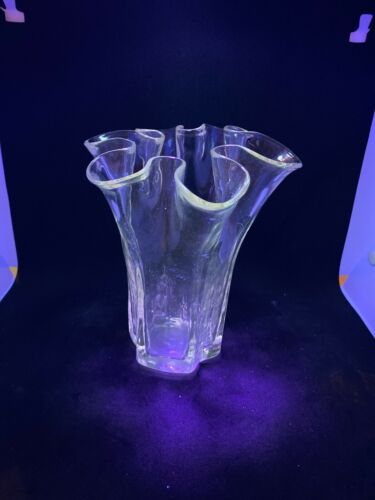 Vintage Ruffled Uranium Glass Vase 8”