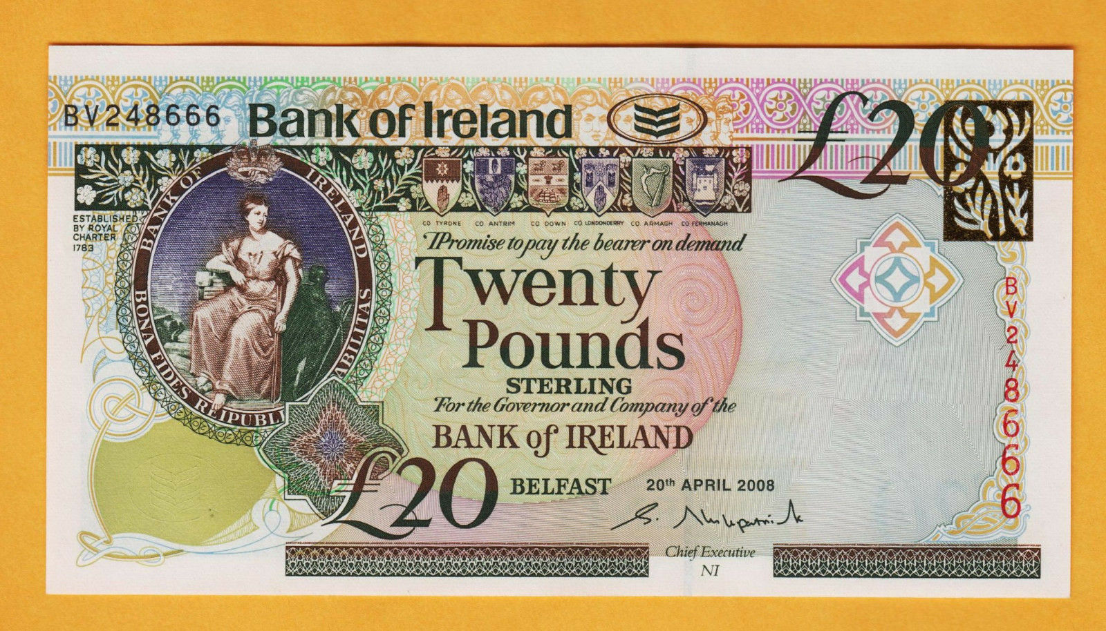 Northern Ireland 20 Pounds 2008 Pick-85 Unc