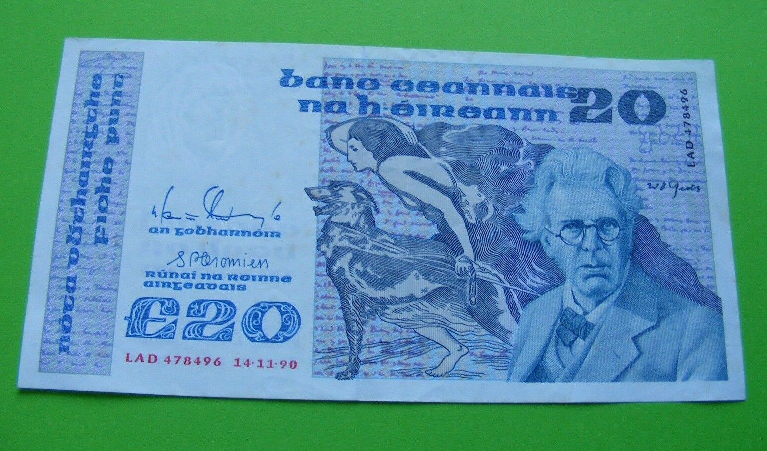 1990 Irish Twenty Pounds Banknote Old Ireland £20 Note W.b. Yeats
