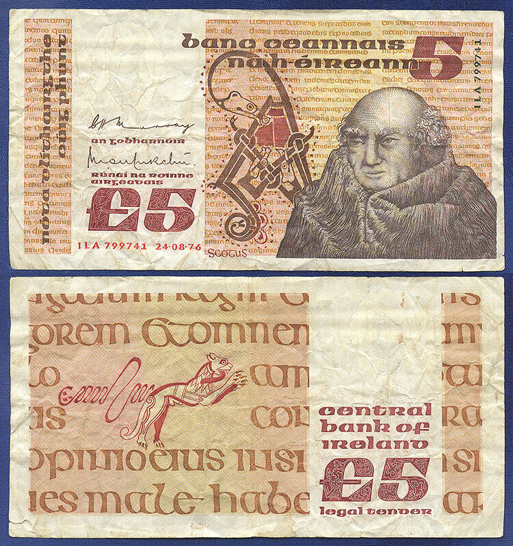 Ireland 5 Pound Very Fine Prefix Ila 24-08-1976