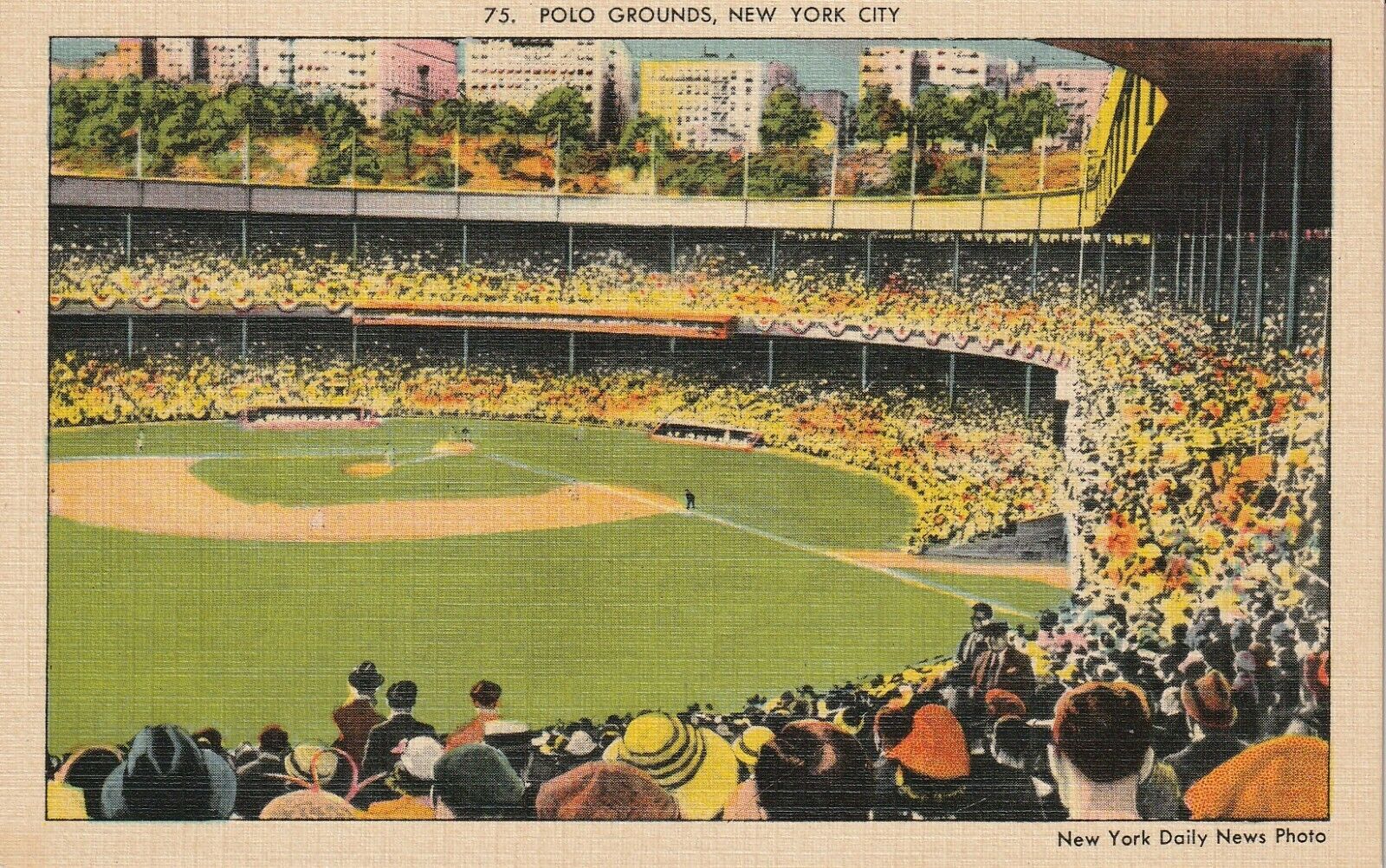 New York Baseball Giants Polo Grounds Stadium Linen Era Postcard Football Titans