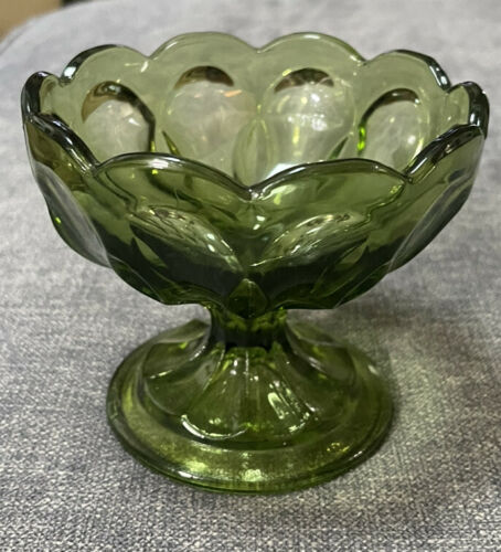 Vintage Green Depression Glass Sherbet / Dessert Bowls Set Of 4
