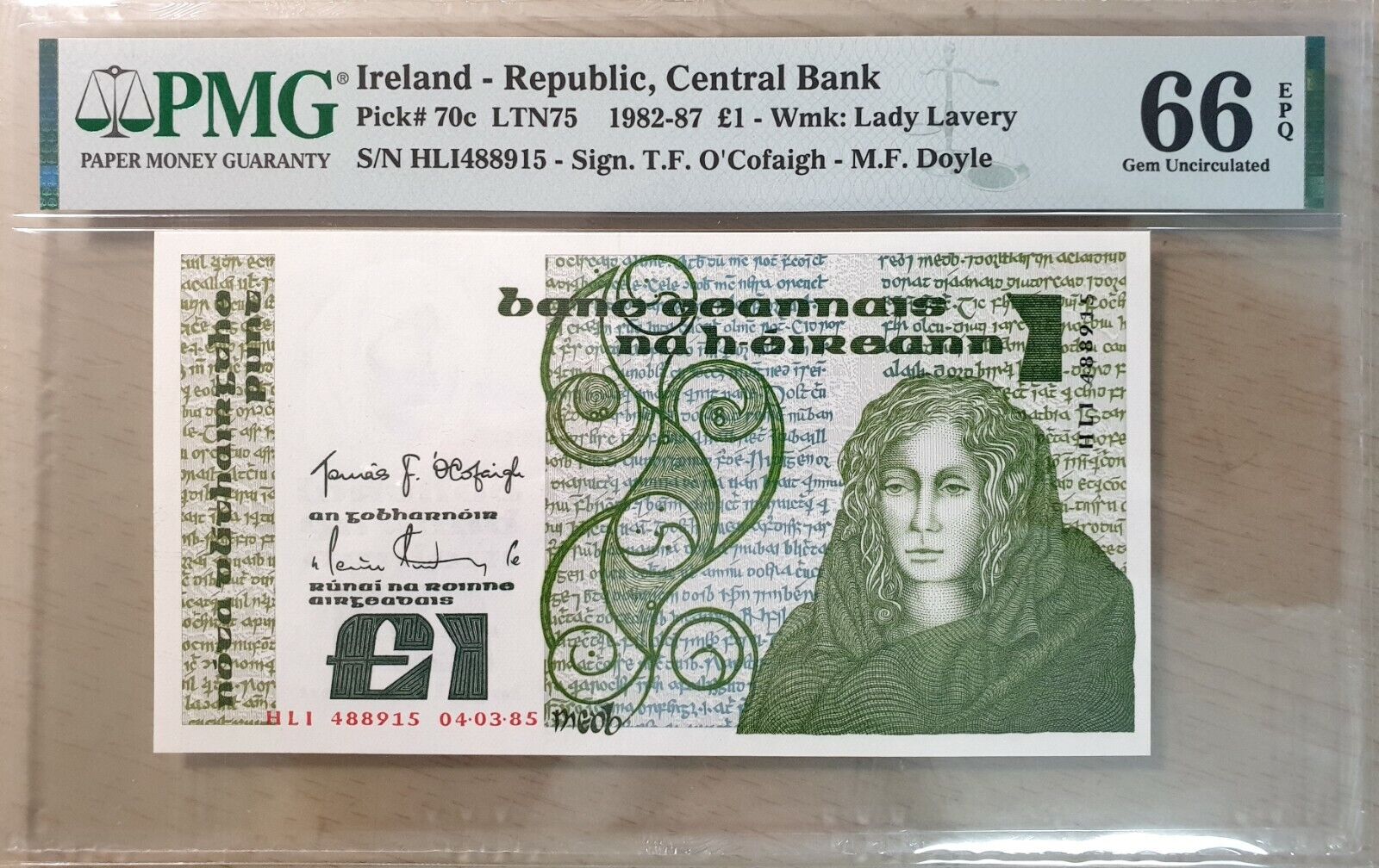 Ireland 1982~67 1 Pound P 70 C, Unc Pmg 66 Epq