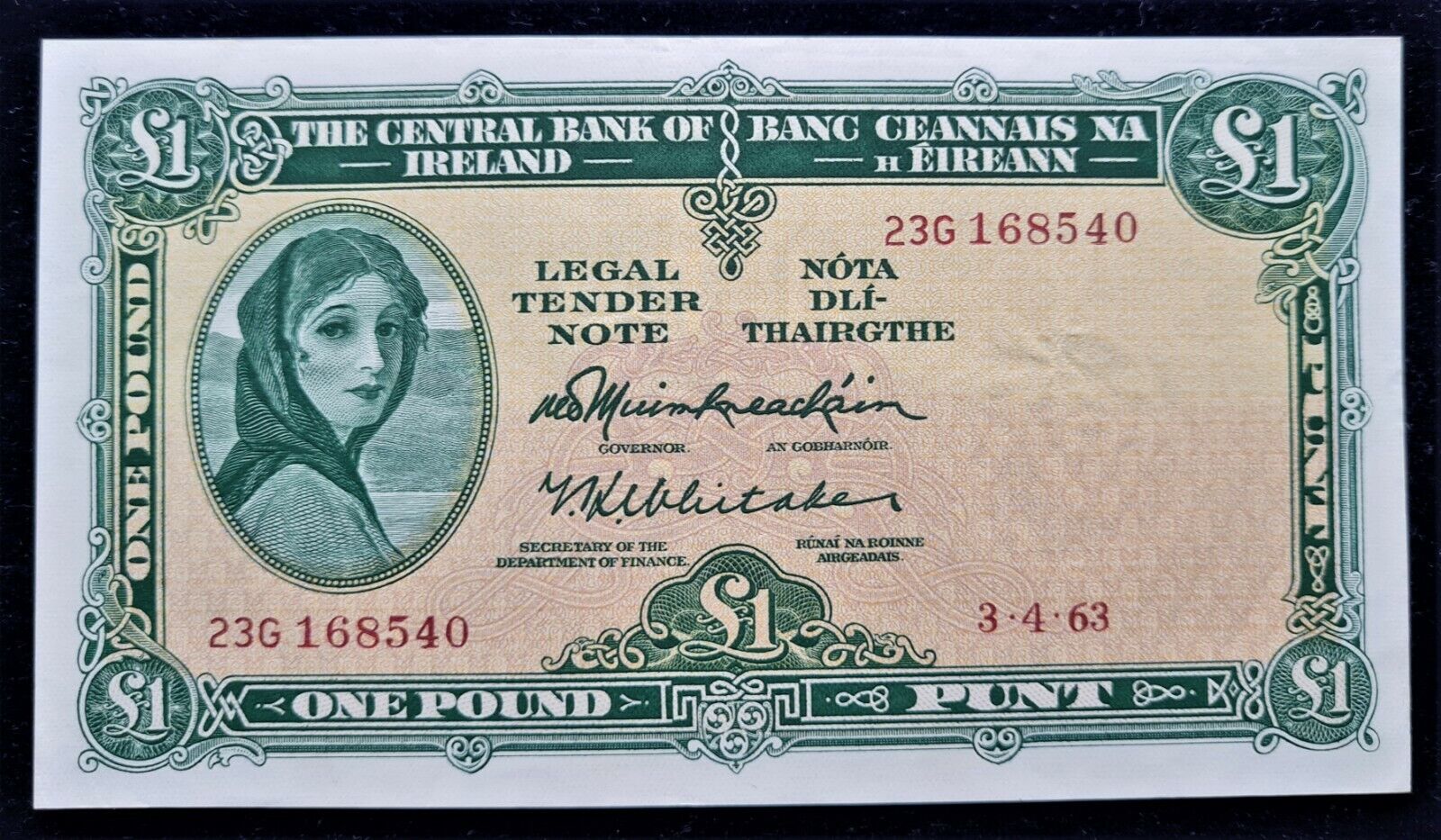 Ireland  1963 Mulberry £1 Pound Lady  Lavery (23g) Banknote